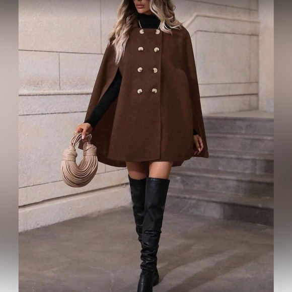 Luxe classic button up double breasted cape jacket - Picture 4 of 16